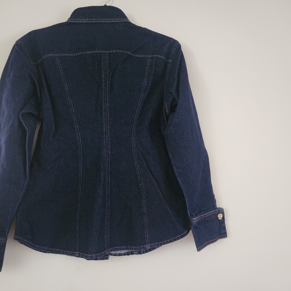 H&M defined-Waist Denim Shirt Gold Buttons- Dark Denim Blue BNWT - Picture 3 of 16